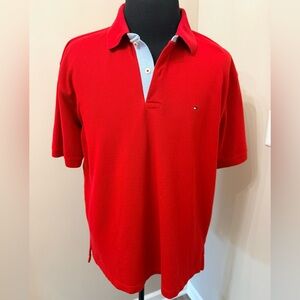 Tommy Hilfiger Red Cotton Short Sleeve Polo Shirt Sz XL Men Side Slit Hi-lo Y2K
